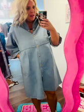 Load and play video in Gallery viewer, DALLAS DARLING DENIM DRESS/OVERPIECE
